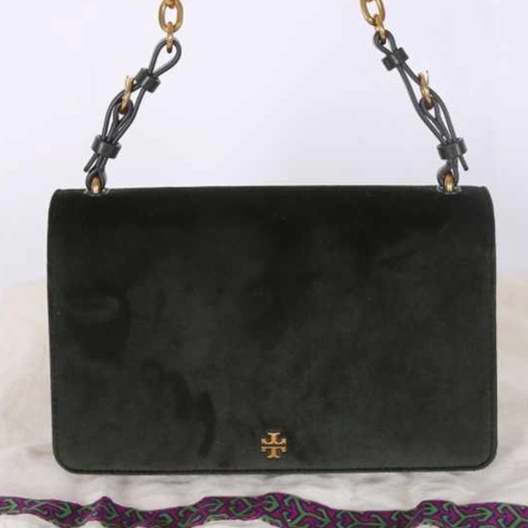 Tory Burch Handbags - Tory Burch Sadie Velvet Shoulder bag Banana Leaf